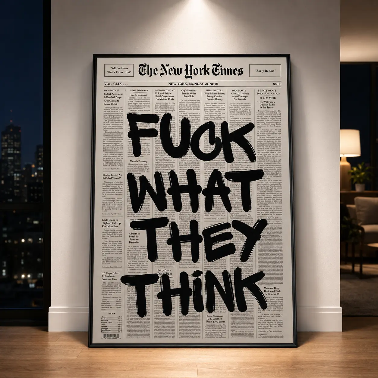 Retro "Fuck What They Think" Newspaper Poster, Motivational Quote Wall Art, Aesthetic Typography Print, Bold Statement Decor, Vintage Newspaper Art, Grunge Wall Decor, Dorm Room Decor, Rebel Poster, Trendy Wall Art, Modern Home Decor