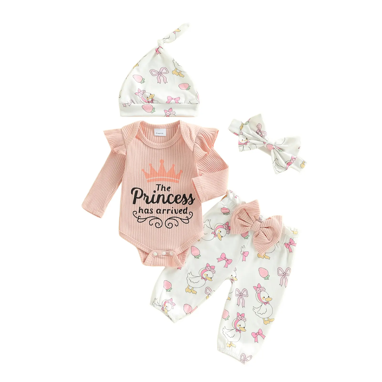 Meihuida Newborn Baby Girl Fall Winter Outfit Princess Long Sleeve Romper Pant Cute Hat Preemie Coming Home Outfit Clothes