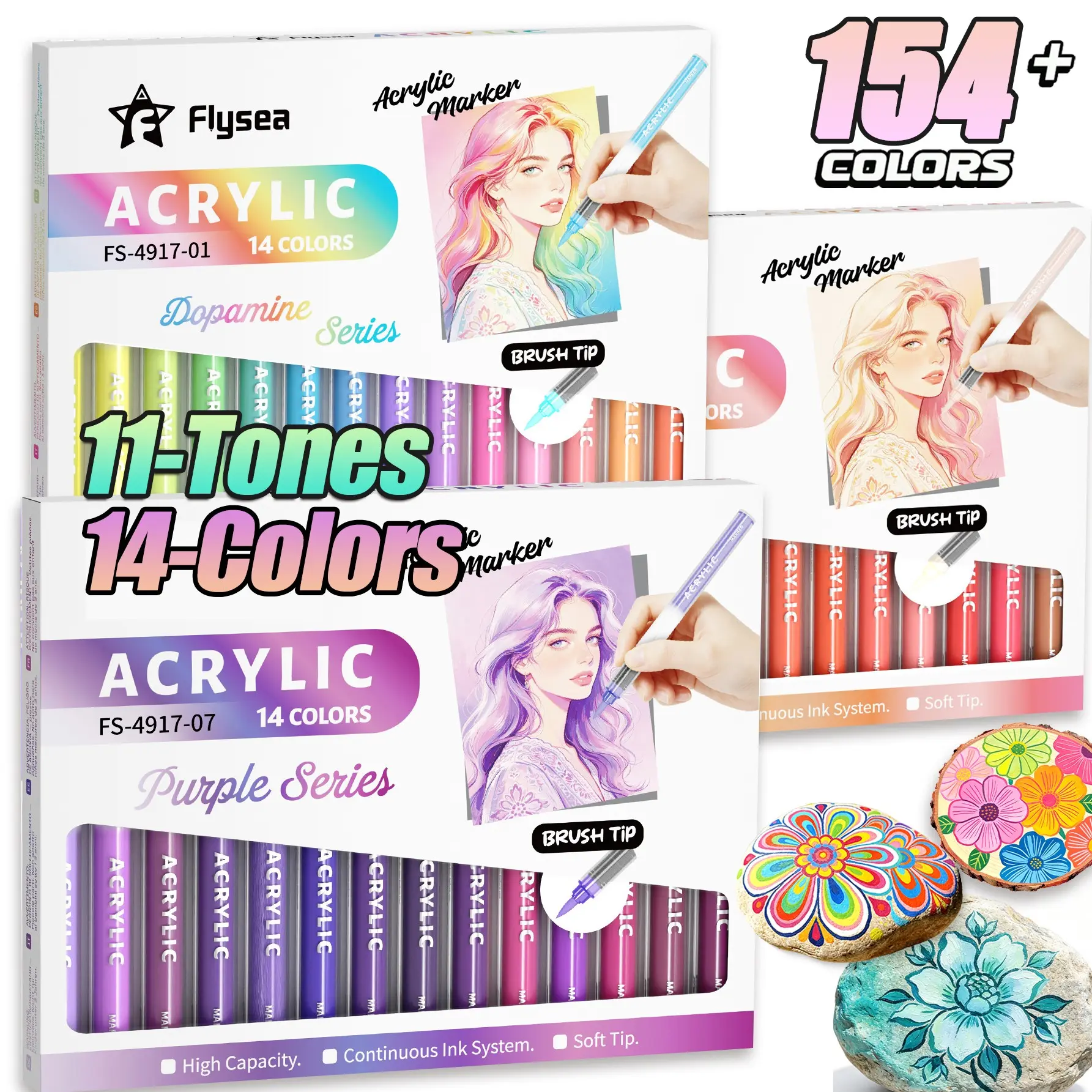 Soft Tip Acrylic Marker Set, 154 Colors, 11 Color Families, Student Art Supplies, Anime Drawing, Layering Without Bleeding, Back-To-School Gift