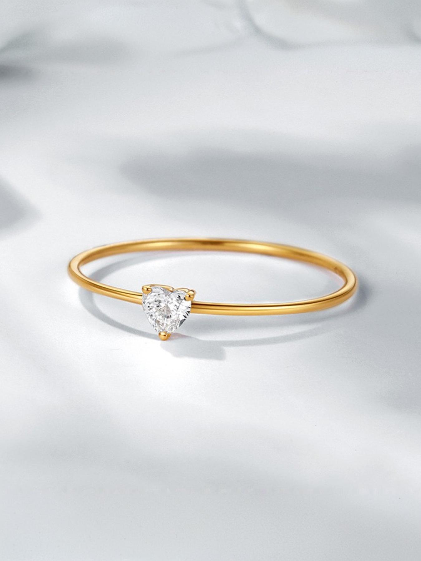 Cute Heart Shape Ring, 18K Gold Plated Jewelry, Perfect Gift for Family, Ideal Return-to-School Present, Women's Casual Style, All Seasons