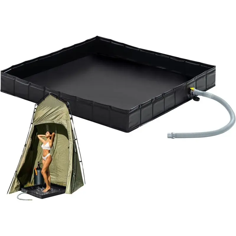 Portable Foldable Shower Pan with Drain Pipe, Collapsible Shower Base Floor Tray for RV, Camping, Outdoor & Indoor Shower Use