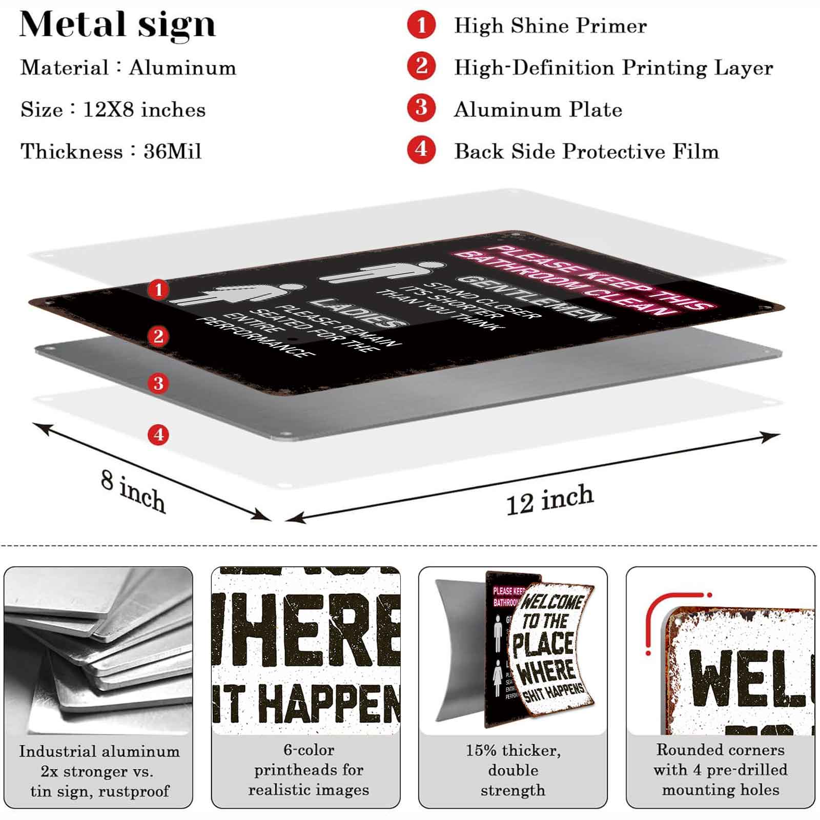 8x12 Inch Aluminum Metal Sign - "Please Keep This Bathroom Clean" Funny Gendered Toilet Rules |   Perfect for Home Bathroom, Guest Restroom, Bar, Restaurant, and Public Restrooms |   Retro Rustic Tin Plaque, Easy to Hang, Hilarious Bathroom Decor