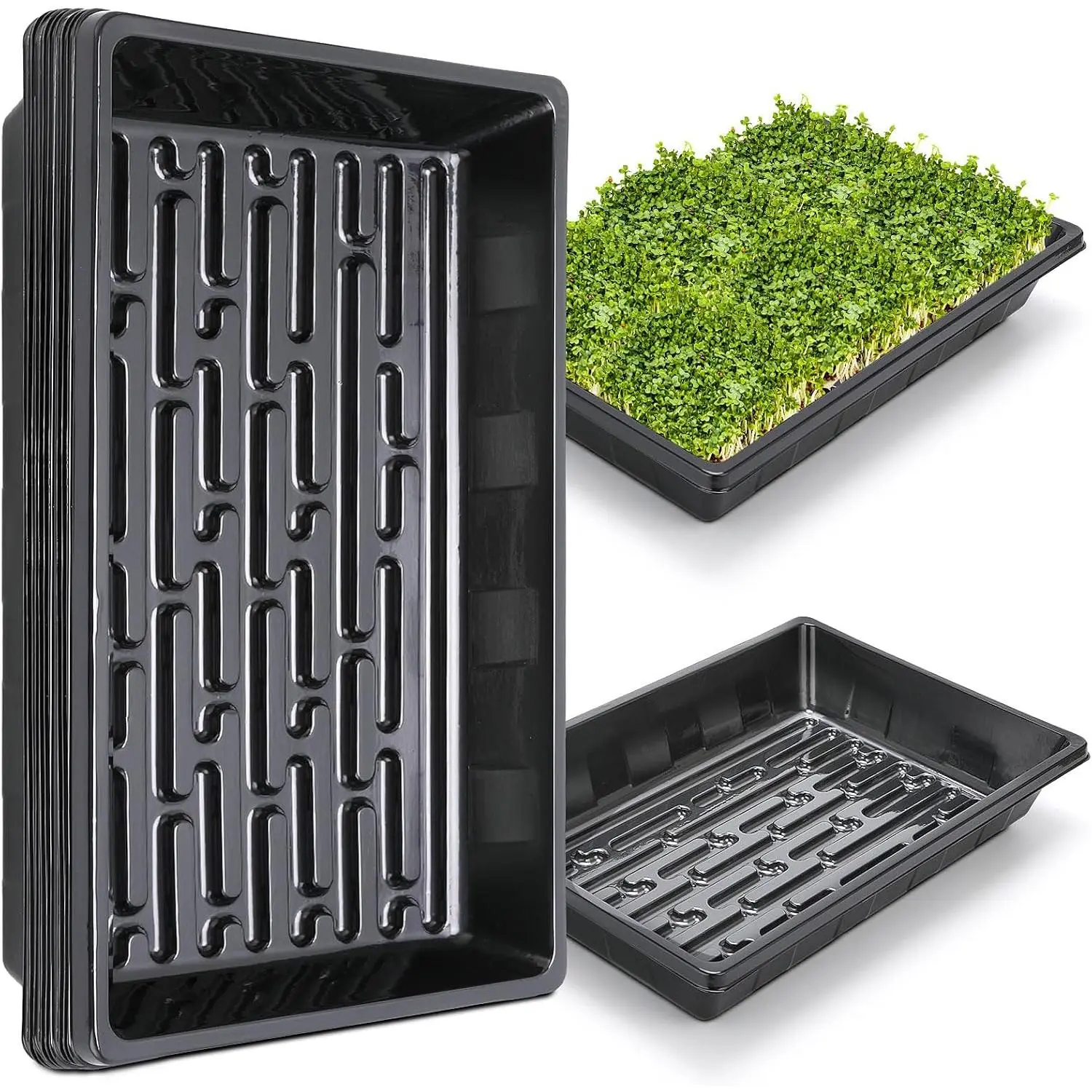 Upgraded 10 Pack  Growing Trays Seed Starting Tray Microgreens Growing Trays Seedling  Germination Starter Tray Transplant Fodder Flats, No Holes, No Leakage,  (1017)