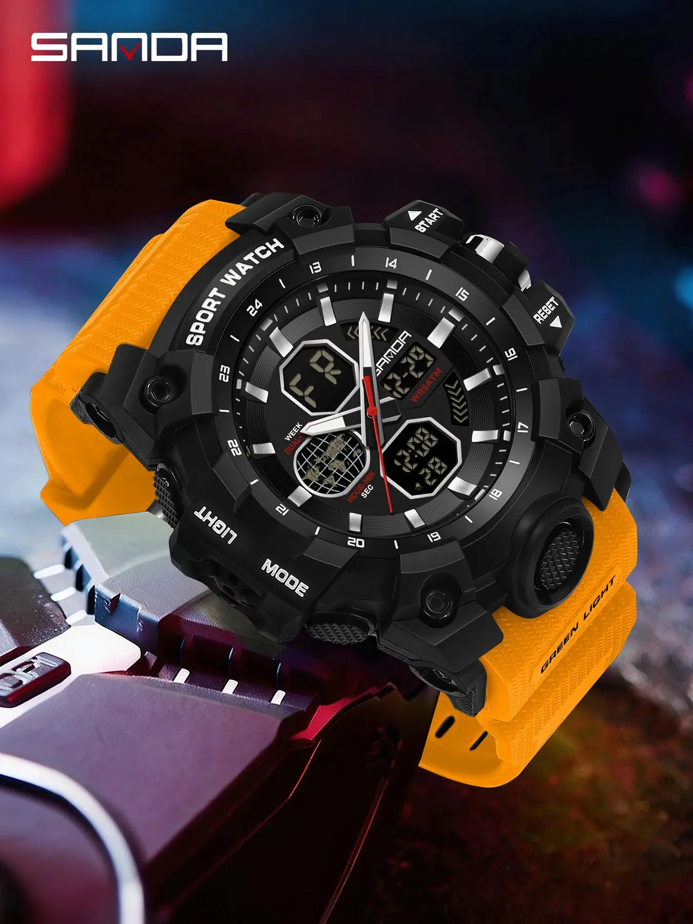 Sanda Dual Display Watch, Multifunctional Waterproof Wristwatch, Alarm & Dual Time Zones, Stylish Student Daily Watch, Perfect Birthday Gift, Sporty Waterproof Watch