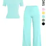 Women's 2-Piece Fitness Set, Comfortable Round Neck Short Sleeve Slim Fit Top & High Waist Pants, Casual Athletic Sportswear for All Seasons, Sport Casual Outfit, Athletic Outfits
