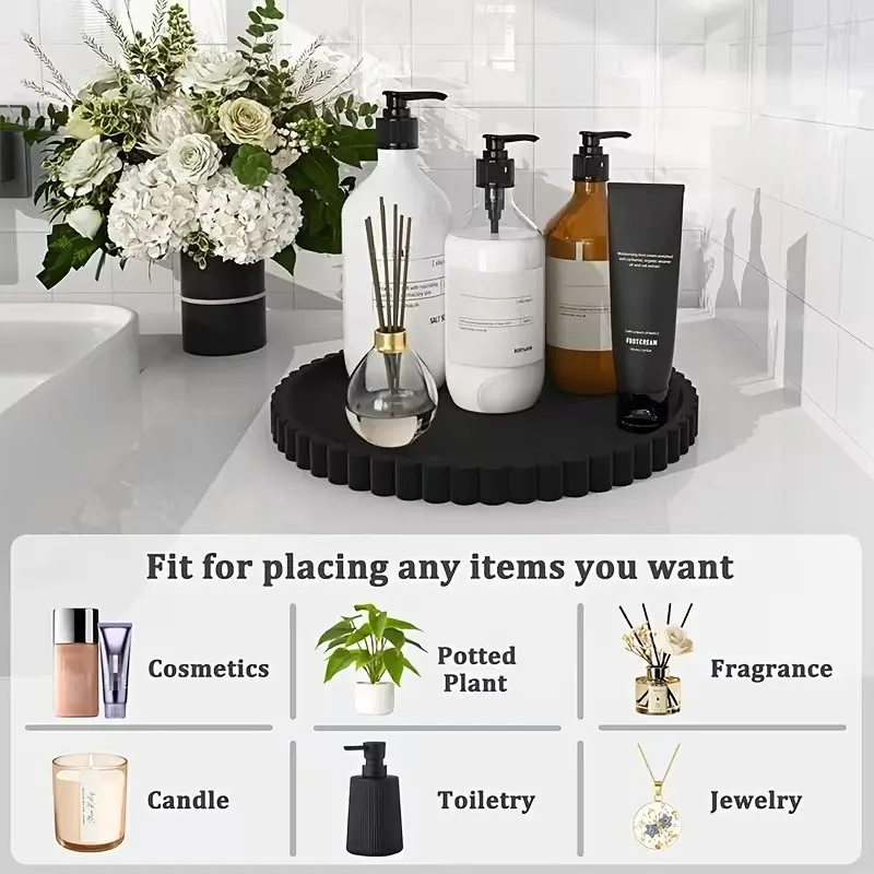 Modern black silicone round tray, suitable for coffee table decoration - minimalist design art center decoration, ideal for home decoration, perfume display, fragrance and fashion center decoration, coffee bar decoration