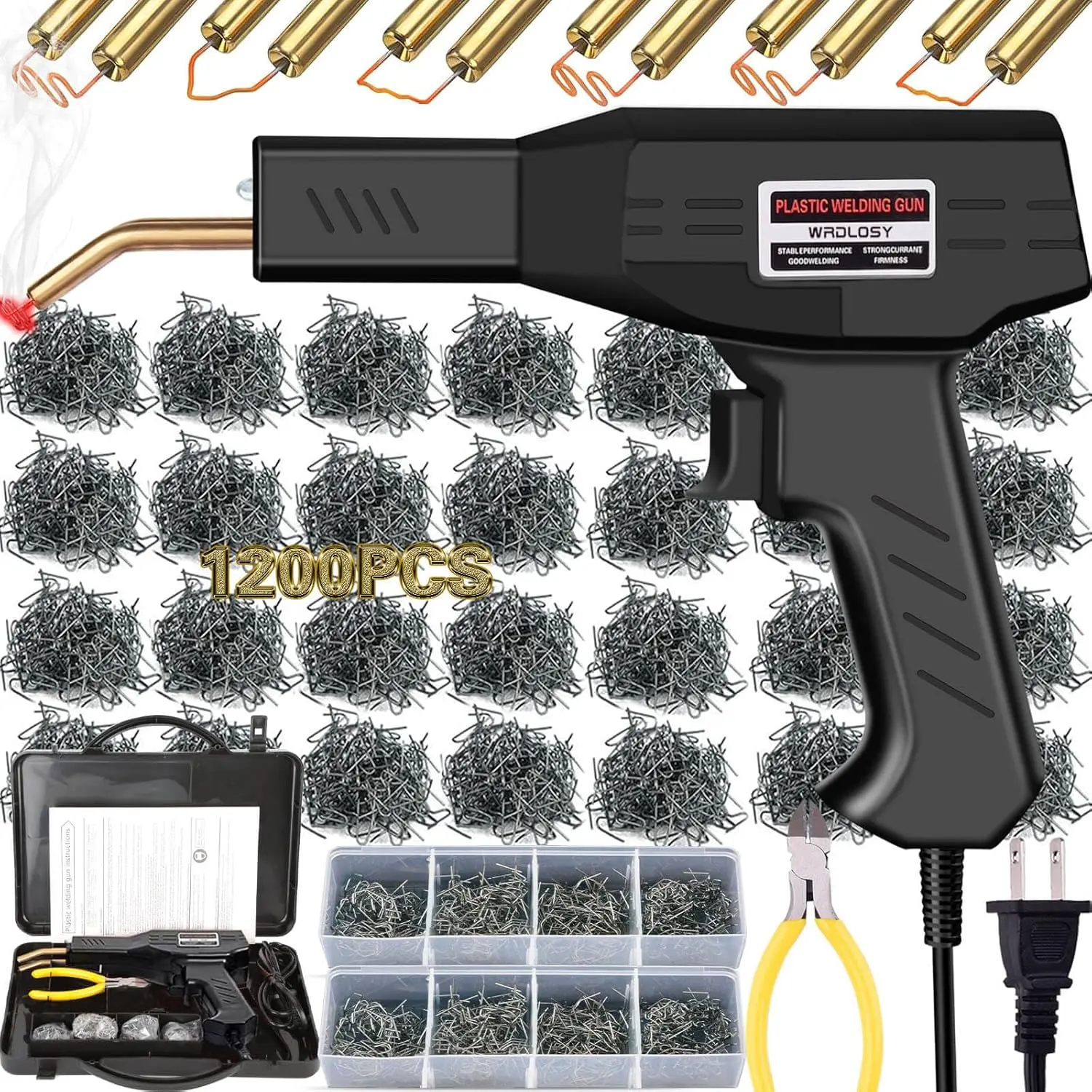 Plastic Welder Kit, 1200PCS Staples, Hot Stapler for Bumper Repair| Instant On/Off, 1200PCS Mixed Staples, Rust-Proof Steel, Built-in LED, Portable Toolbox, Essential for DIYers