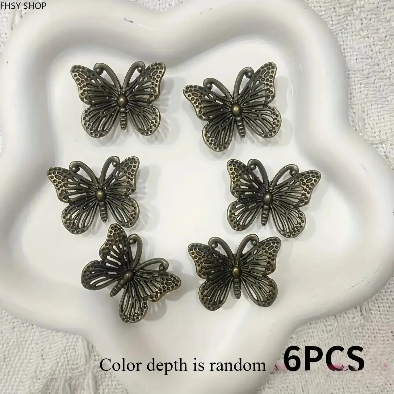 6pcs Classic Synthetic Zinc Alloy Butterfly Carved Openwork Drawer Handles, Vintage Hardware for Cabinet, Wardrobe & Jewelry Box, Fashion Accessory Set for Furniture Accents, Craft Making, Openwork Design