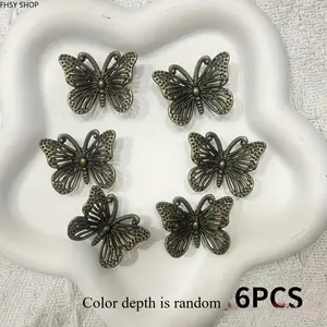 6pcs Butterfly Carved Drawer Handles, Vintage Zinc Alloy Hardware with Openwork Design, Ideal for Cabinet Wardrobe Jewelry Box & Craft Making, Perfect Vintage Furniture Accent