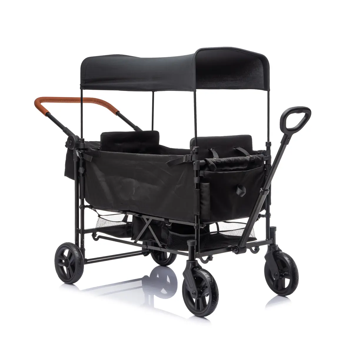 Large-Capacity Foldable Lightweight All-Terrain Utility Cart - Adjustable Height Push/Pull Handle, Detachable Movable Canopy, 8" PU Wheels, 97L Storage for Daily Walks & Camping