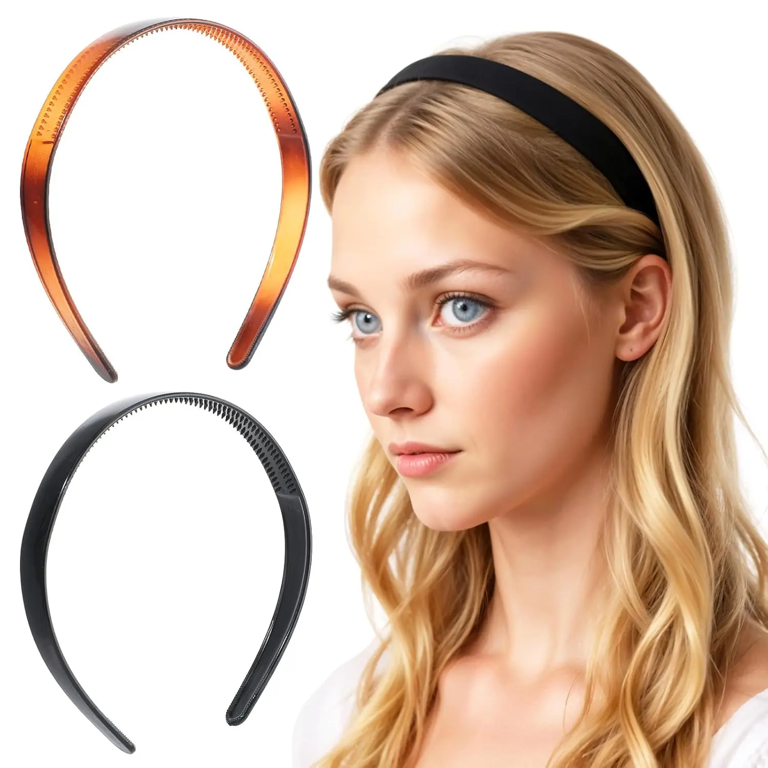 2 count Plastic Headband, Tortoise Shell Headband With , Brown Black Plastic Headbands Headband for Women Non Slip Hair Accessories