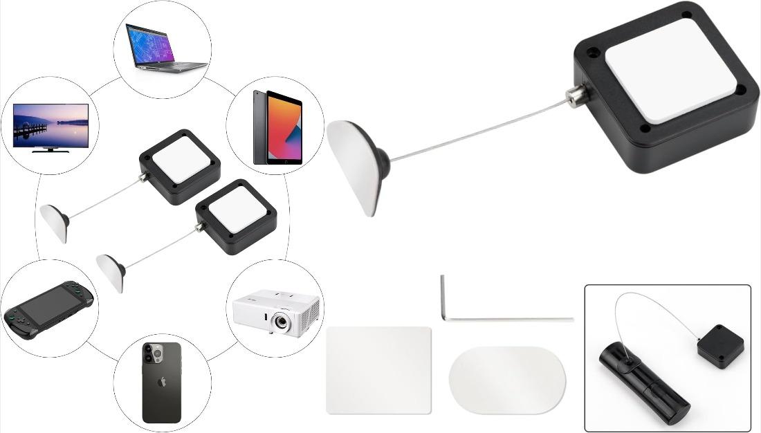 P-PSP01    6.5 ft Retractable Remote Control Cable Tether Lock with Adjustable Locking Leash Length Clasp,Remote Control Security Lanyard Lock for TV Remote Control,Gaming Controller,Tablets Showroom -2 Pcs