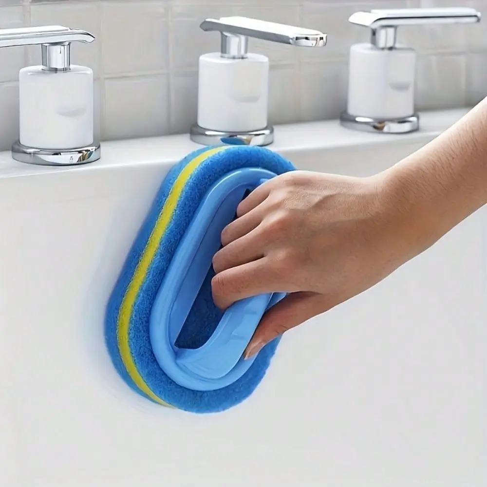 1pcs Shower Scrubber | Ergonomic Handheld Sponge Scrubber, Two-Tone Design - Multifunctional Manual Cleaning Brush, Suitable For Bathtubs, Kitchens, Bathrooms, Etc. - Great For Cleaning Tiles, Pots And Stains, Bathroom Accessories