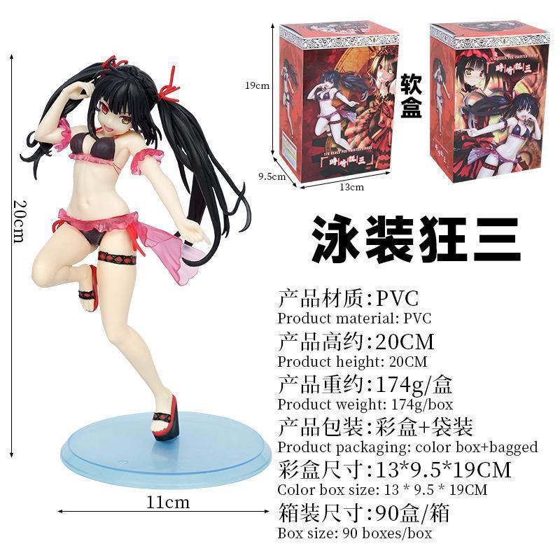 18CM DATE A LIVE Tokisaki Kurumi Anime Figure Cute Girl Model Toy PVC Black Dress Dress Up Standing Model Car Interior Ornament