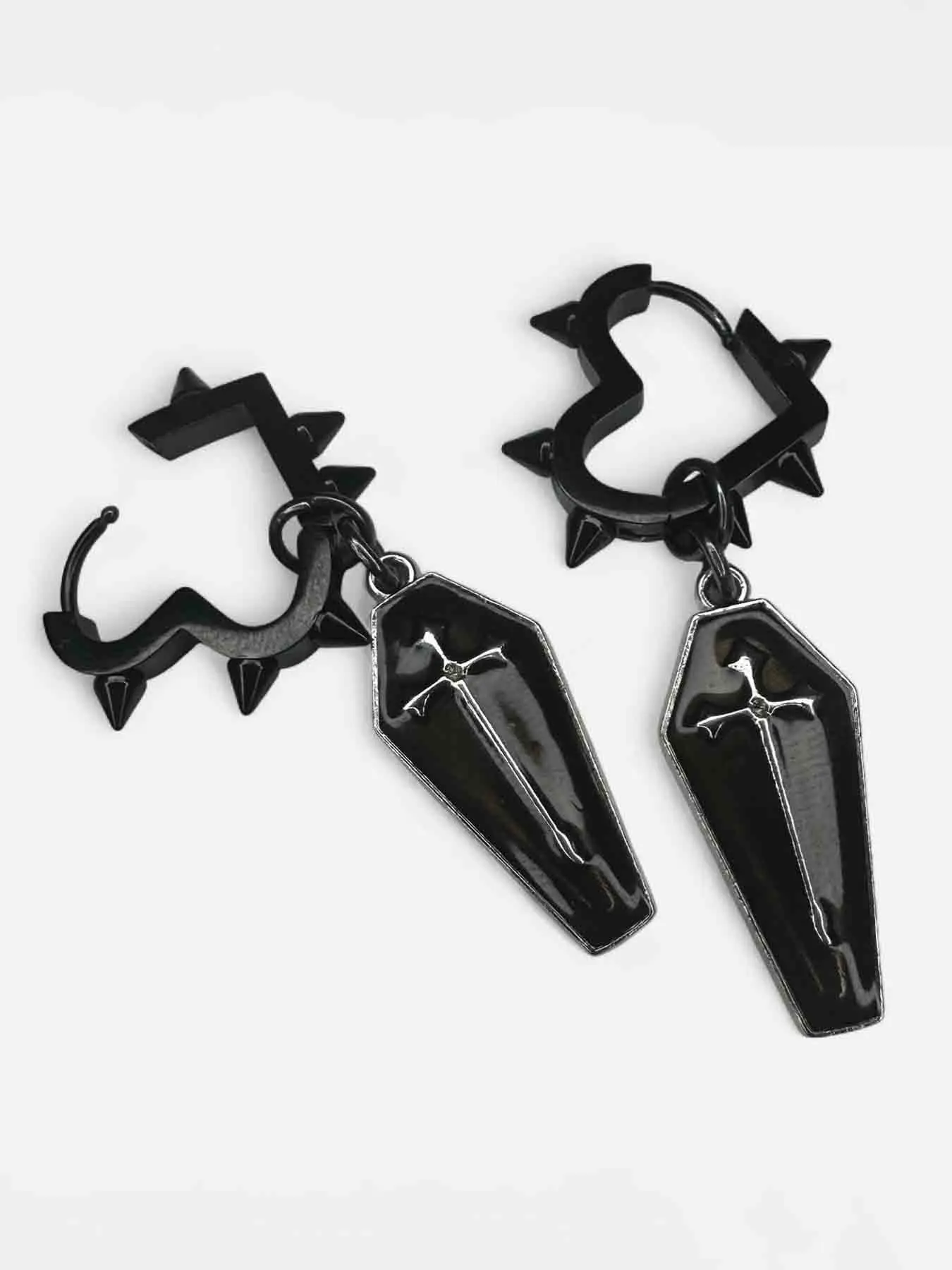 Gothic Punk Rivet Heart Cross Coffin Pendant Earrings, Dark Retro Unisex Party Street Style, Unique Drop Earrings, Chunky Statement Earrings for All Seasons, Fashionable Jewelry Accessories