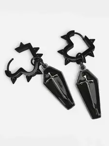 Gothic Punk Rivet Heart Cross Coffin Pendant Earrings, Dark Retro Unisex Party Street Style, Unique Drop Earrings for All Seasons