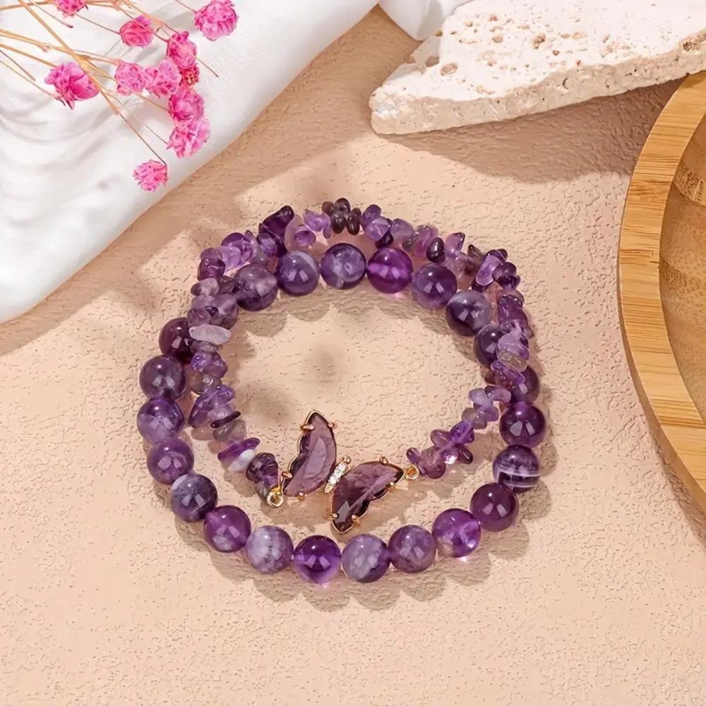2pcs Boho Elegant Moonstone Beaded Bracelet Set Charm Butterfly Natural Beads Stone Lucky Bracelet Butterfly Beaded Chain Jewelry Wedding Party Gift Set