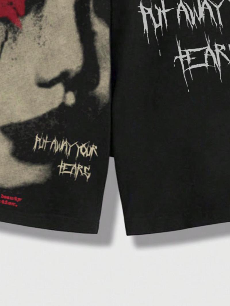 Men's Regular Fit Star & Letter Print Drawstring Waist Shorts, Street Casual Pocket Shorts for Summer, Fashion Men's Bottoms for Daily Wear, Athleisure Street Shorts, Casual Streetwear Shorts