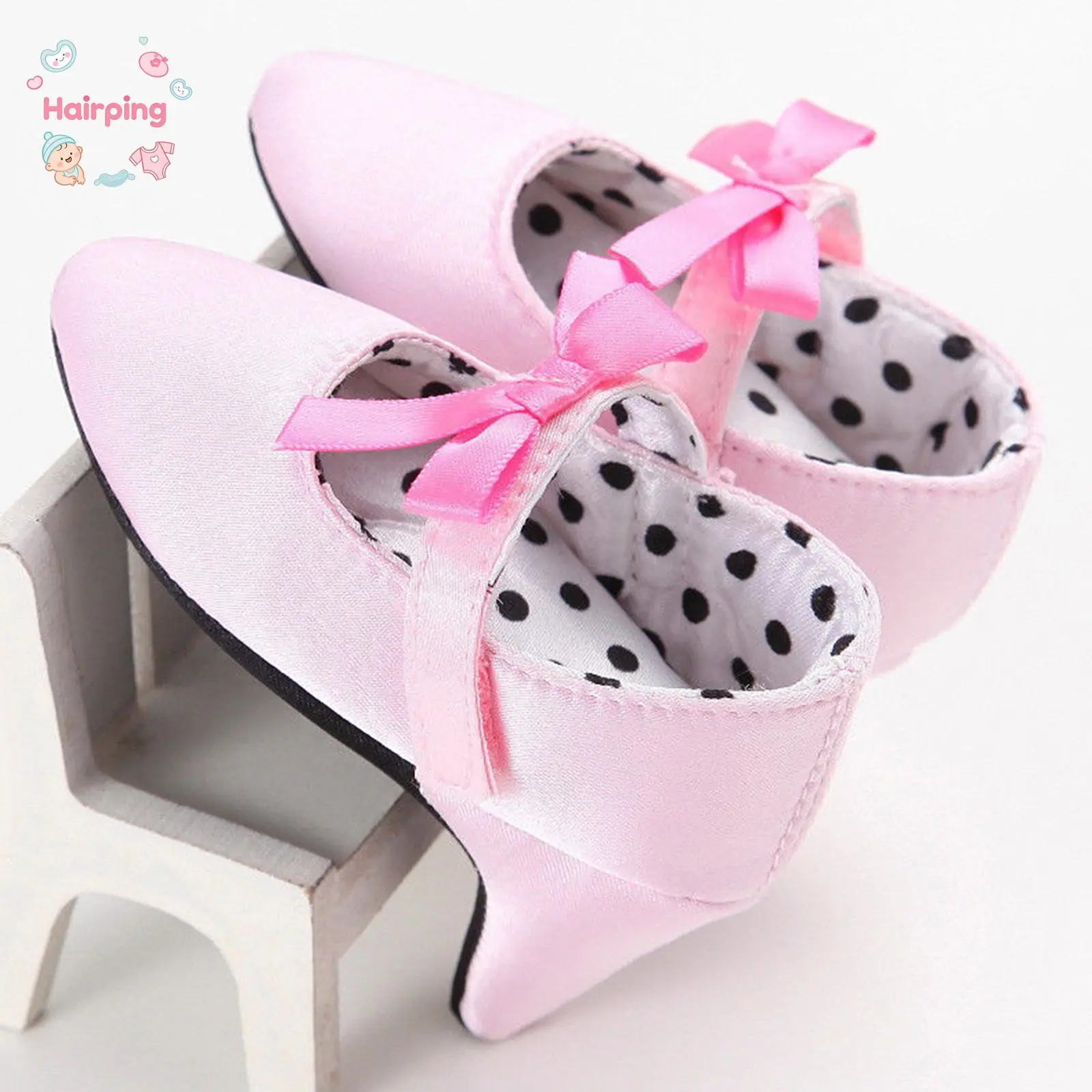 Newborn Baby Girls High Heel Crib Shoes - Pink Satin Mary Jane Shoes With Bowknot, Soft Sole Non-slip Photo Prop Shoes For Newborn Infant Baby Shower, Cake Smash Photoshoot