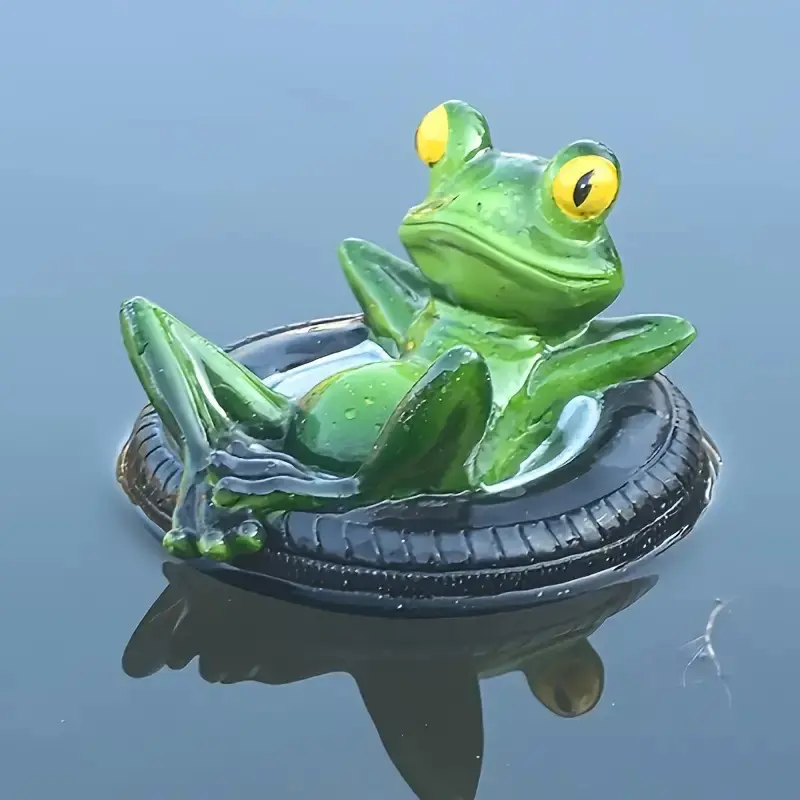 Outdoor Pond Floating Cute Rowing Frog Statue Decoration, Courtyard Realistic Animal Fish Tank Ornament, Resin Sculpture Small Piece, Special Friend Fun Gift, Fish Tank Decorations