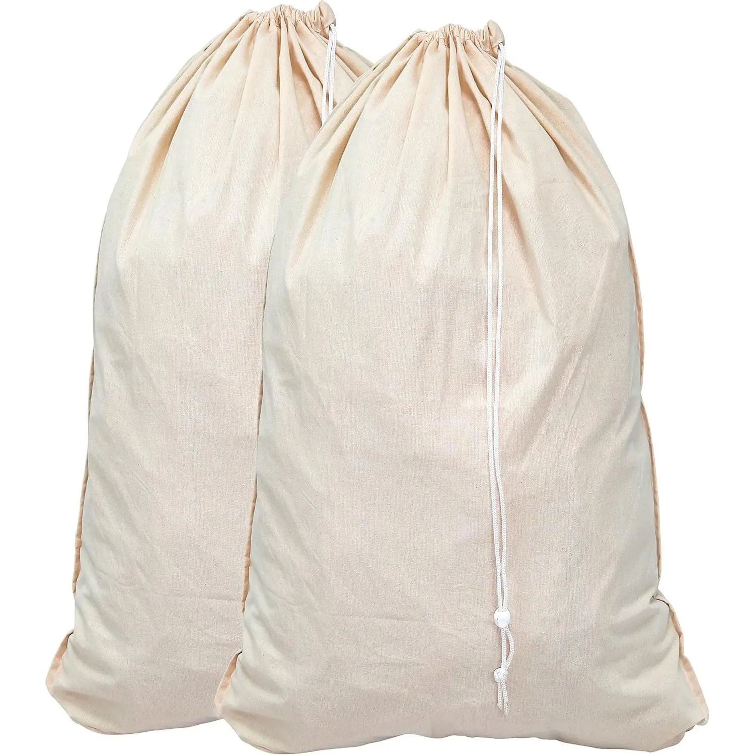 Extra Large Natural Cotton Laundry Bag, Beige (28" x 36") - 2 Pack