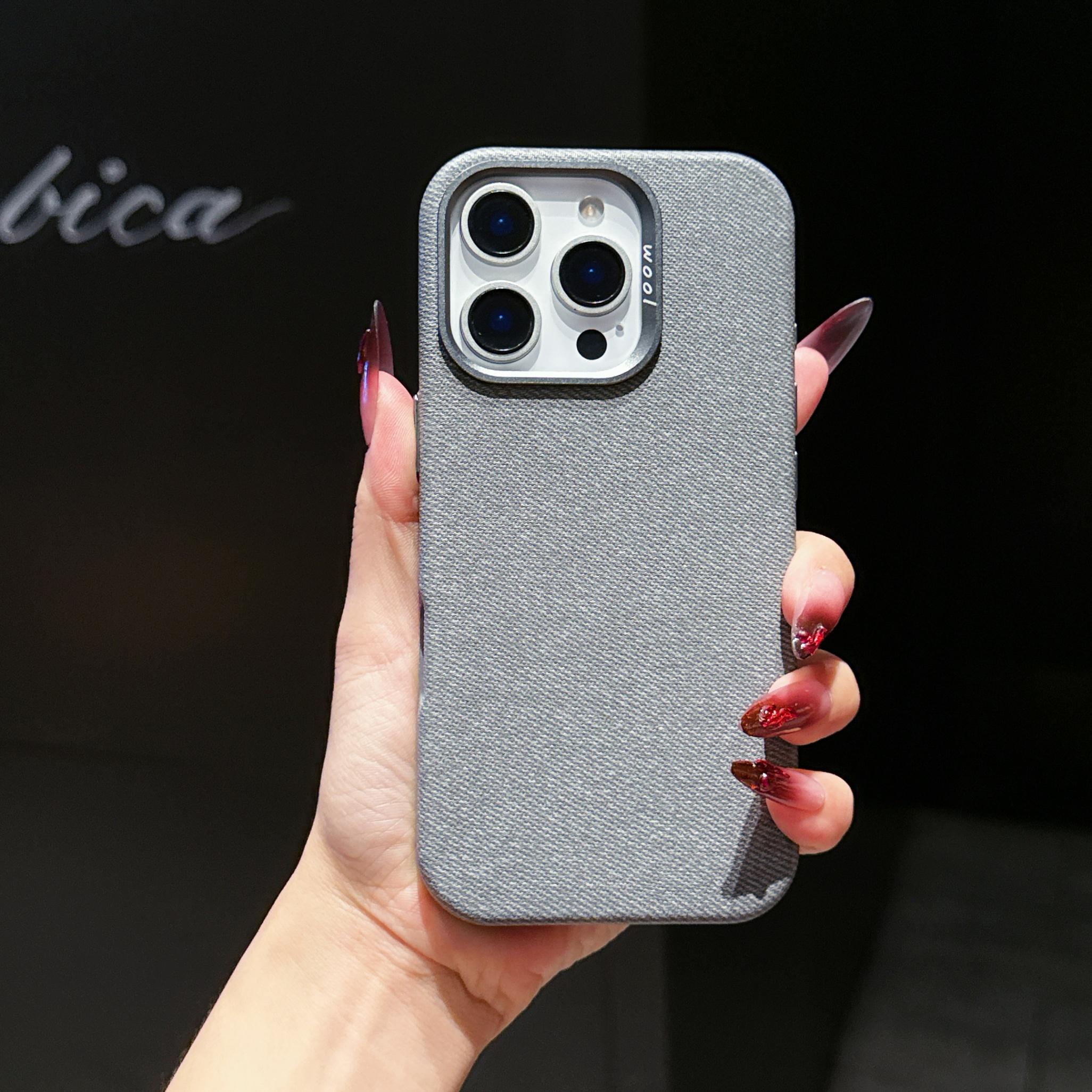 Luxury Denim Texture Leather Case with Magnetic for iPhone 16 Pro Max 15 Pro, Anti-Slip Slim Shockproof Protective Cover for Men Women