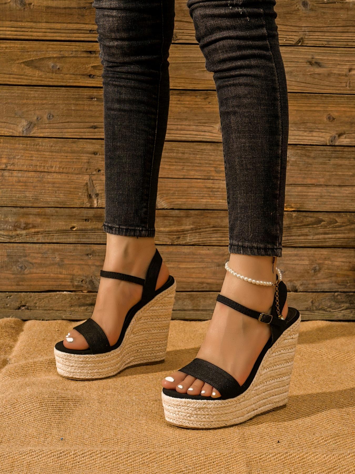 Women's Summer 2024 Fashionable Plain Color Sandals, Casual Versatile High Heels Wedge Sandals for Summer, Fashion Women's Shoes for Party, Daily Clothing Decor