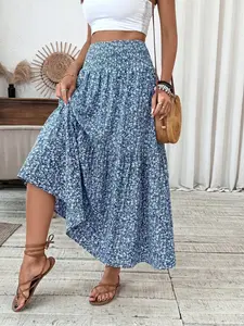 Women's Summer Vacation Style Tiered Cake Dress, Loose Ruffle Long Midi Skirt, Fashionable Layered Design, Perfect for Casual Wear