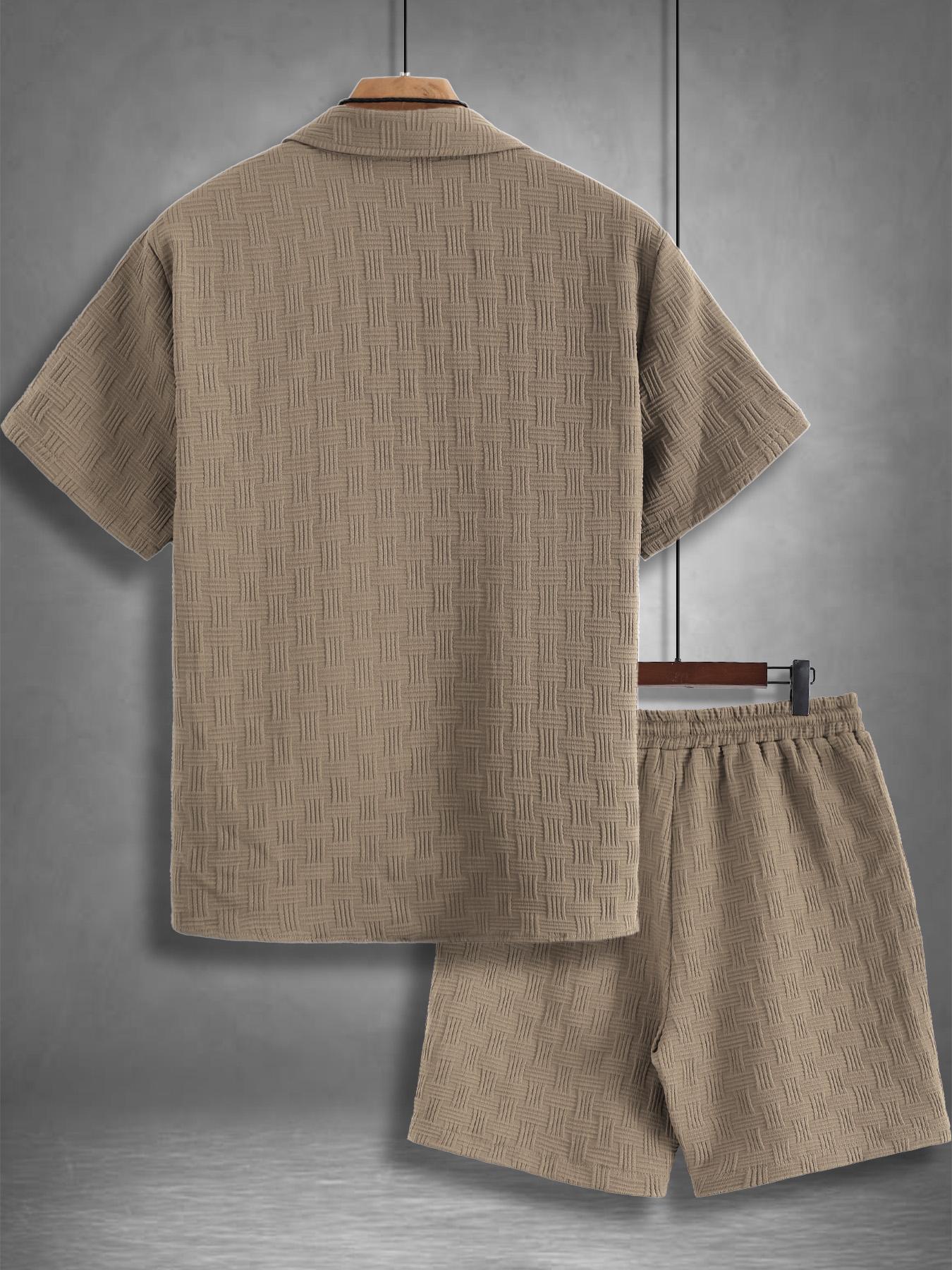 Men's Regular Fit Short Sleeve Pajama Two-piece Set, Casual Comfy Button Up Top & Shorts Pj Set, Men's Summer Sleepwear, Loungewear