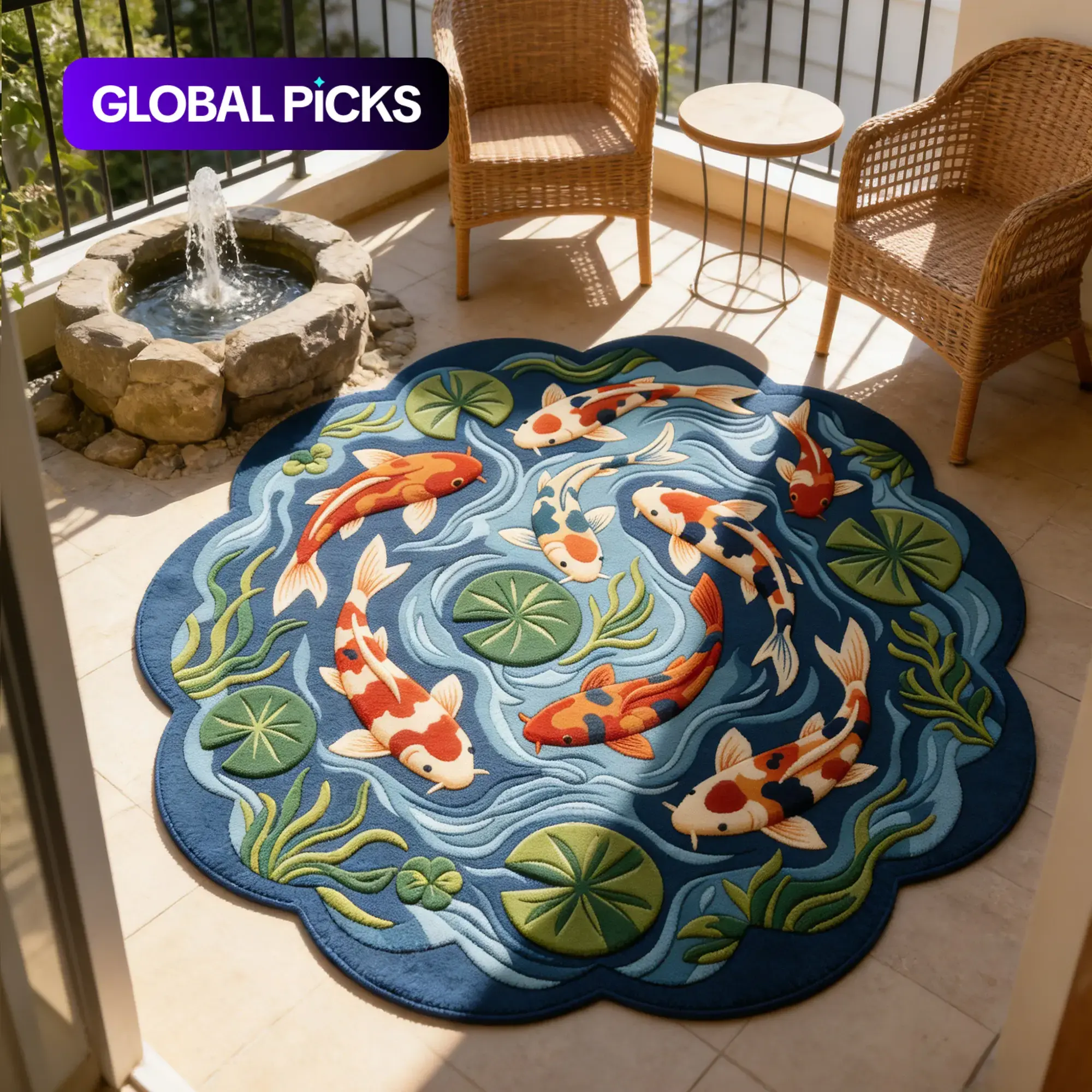 Creative Irregular-Shaped Lotus & Koi Pattern Carpet, Vintage Minimalist Plush Floor Mat for Living Room & Bedroom, Foldable Easy-to-Clean Home Decor Rug, Fluffy Botanical Area Rugs #GLOBAL PICKS
