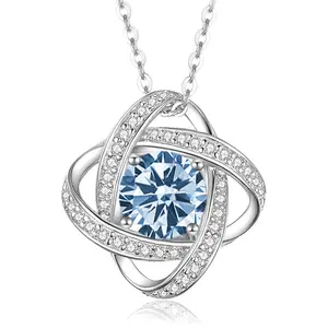 Eternal Heart Crystal Necklace, Sparkling Silver Love Knot Pendant for Women, Romantic Gift for Girlfriend Wife Mom