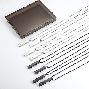 CASSIECA 2 Pcs Urn Necklace for Ashes for Men Women Keepsakes for Ashes Black Silver Stainless Steel Memorial Bar Pendant Necklaces for Ashes of Loved One Cremation Jewelry