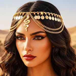 Sequin Head Chain Gold Egyptian Headpiece Snake Headband Cleopatra Hair Accessories for Women
