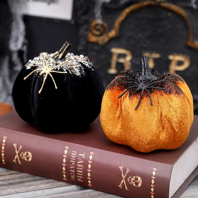 Halloween Pumpkin Decorations, 2pcs Painted Spider Pumpkin Ornaments, Festive Halloween Decoration Set, Perfect for Home Décor