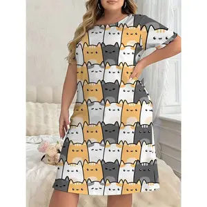 Plus Size Women'S Pajamas Little Panda Flower Loose Comfortable Dress