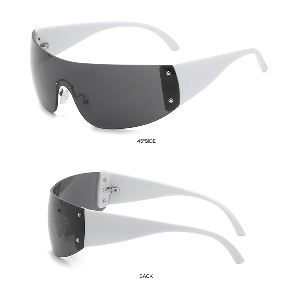 1pc Trendy Rimless Star Y2K Sunglasses for Women Men Punk One Piece Goggles Oversized Wrap Around Shades 2000's Eyewear UV400