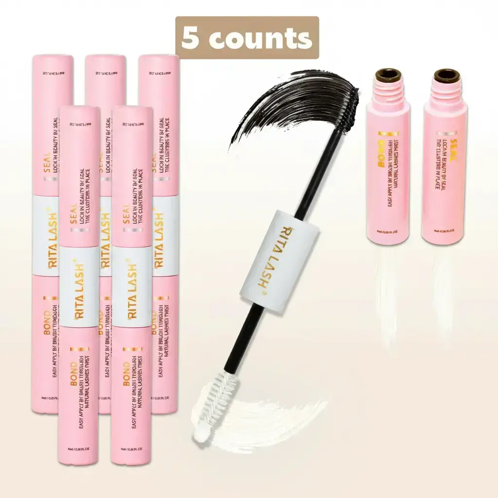 Lash Bond & Seal Cluster Lash Glue, 5-Count Set Individual Cluster Lashes DIY Lash Extension Black Bond & Clear Seal Lash Glue for Sensitive Eyes, Individual Eyelash Kit Diy Eyelash Extensions Eyelash Adhesive