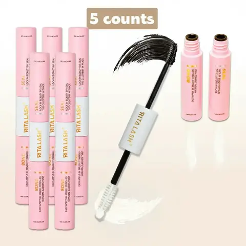 Lash Bond & Seal Cluster Lash Glue, 5-Count Set Individual Cluster Lashes DIY Lash Extension Black Bond & Clear Seal Lash Glue, Eyelash Bonding Glue for Sensitive Eyes, Individual Eyelash Kit, Eyelash Extension Supplies