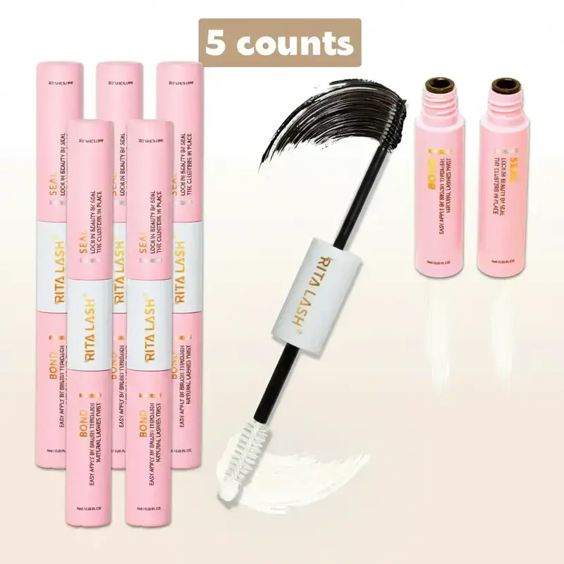 Lash Bond & Seal Cluster Lash Glue, 5-Count Set Individual Cluster Lashes DIY Lash Extension Black Bond & Clear Seal Lash Glue, Eyelash Bonding Glue for Sensitive Eyes, Individual Eyelash Kit, Eyelash Extension Supplies