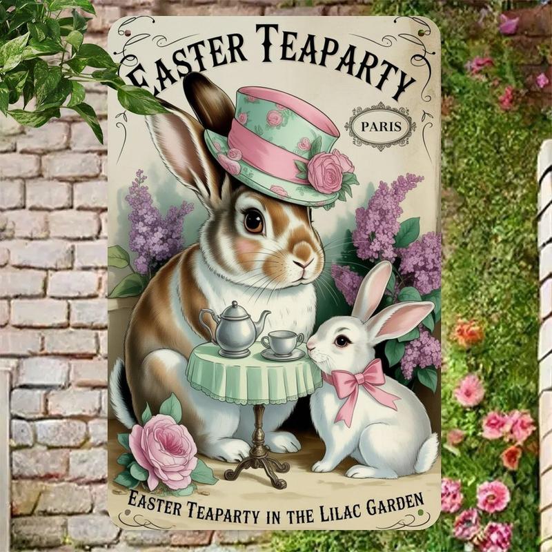 Easter Bunny Tea Party Tin Sign, Vintage Parisian Easter Rabbits Metal Sign Print Aesthetic Room Decoration for Home Bedroom Kitchen Bar Coffee Bathroom Indoor Outdoor Wall Decor, 8 X 12 in Easter Bunny Tea Party Tin Sign, Vintage Parisian Easter Rabbits Metal Sign Print Aesthetic Room Decoration for Home Bedroom Kitchen Bar Coffee Bathroom Indoor Outdoor Wall Decor, 8 X 12 in