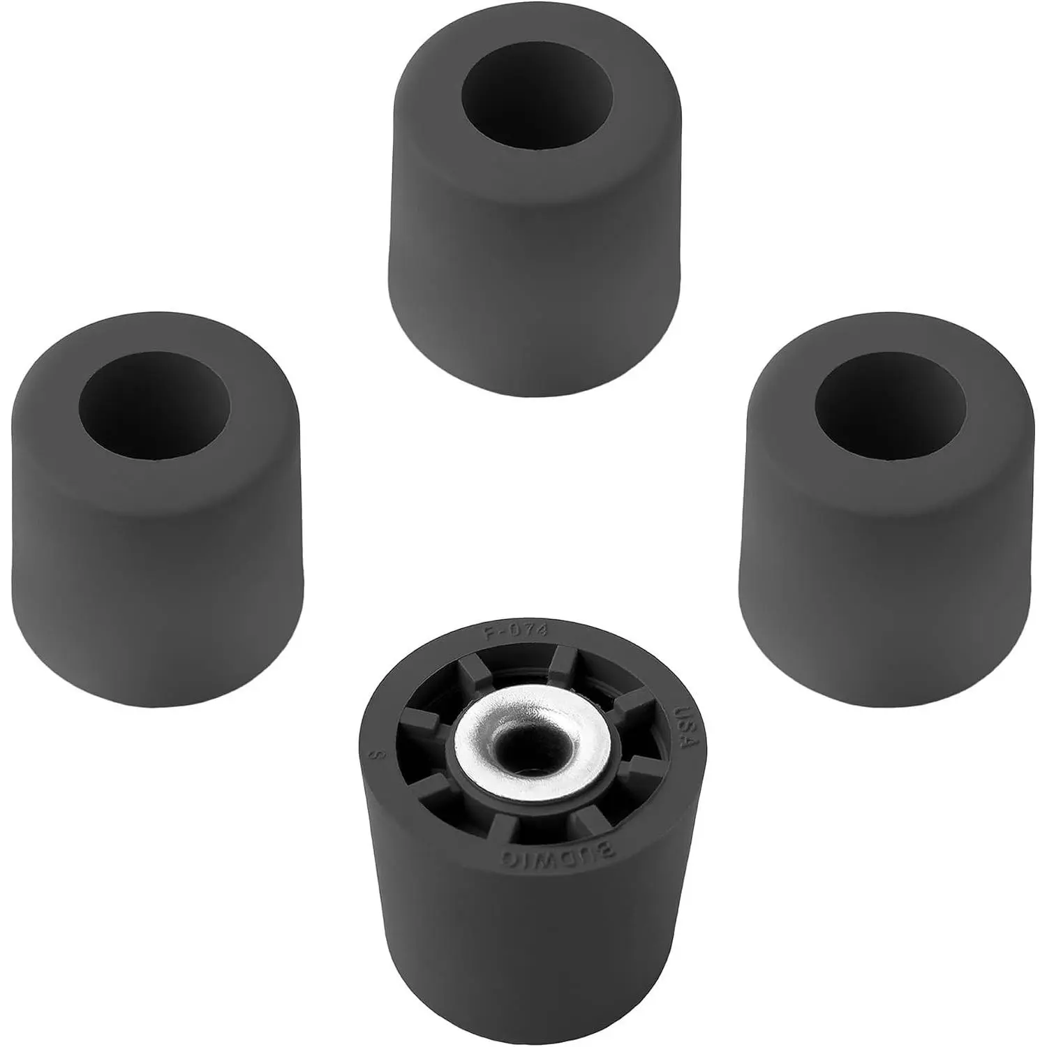 4 Pack Extra Tall #2 Black Round Rubber Feet Bumpers with Metal Insert - 1" H x 1.10" W - Heavy Duty Non-Marking - Perfect for Furniture, Tables, Chairs, Desks, Benches, Sofas, Beds - Made in USAGift