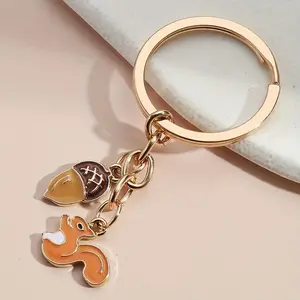 Cute Squirrel Pinecone Keychain Animal Keyring