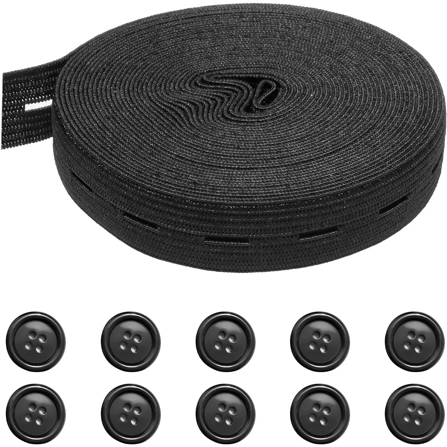 16ft x 3/5 Inch Elastic with Button Holes,Black Buttonhole Elastic  Band for Sewing Clothes Pants