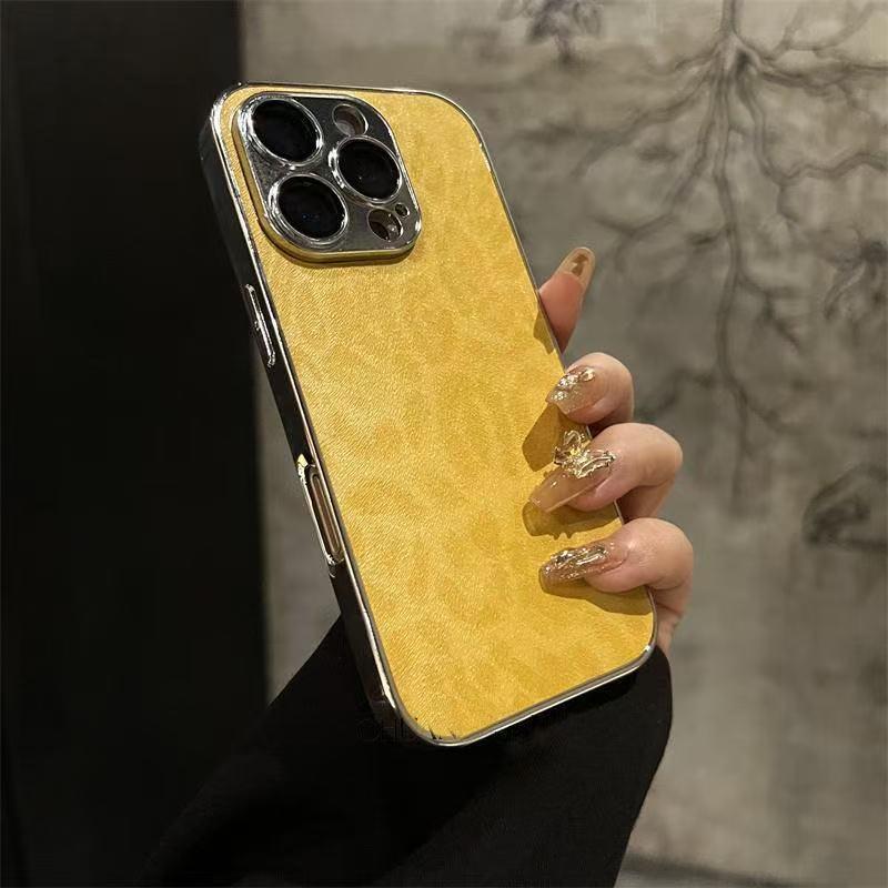 Luxury Plating Leopard Texture Leather Case For iPhone 16 15 14 Plus 13 12 11 Pro Max Lens Protection Shockproof Soft Cover Protective Smartphone