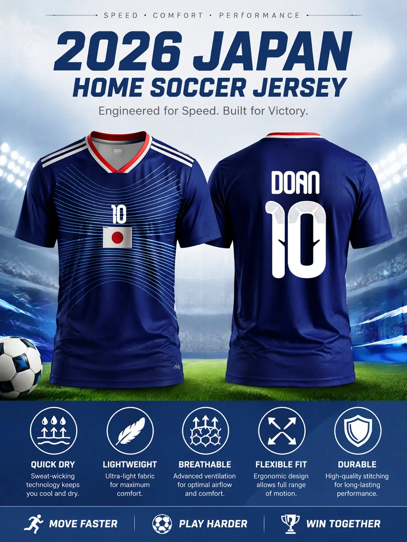 2026 Japan National Team Home Soccer Jersey for Men, with Gradient, Quick-Dry, Breathable, Ideal for Fans and Supporters