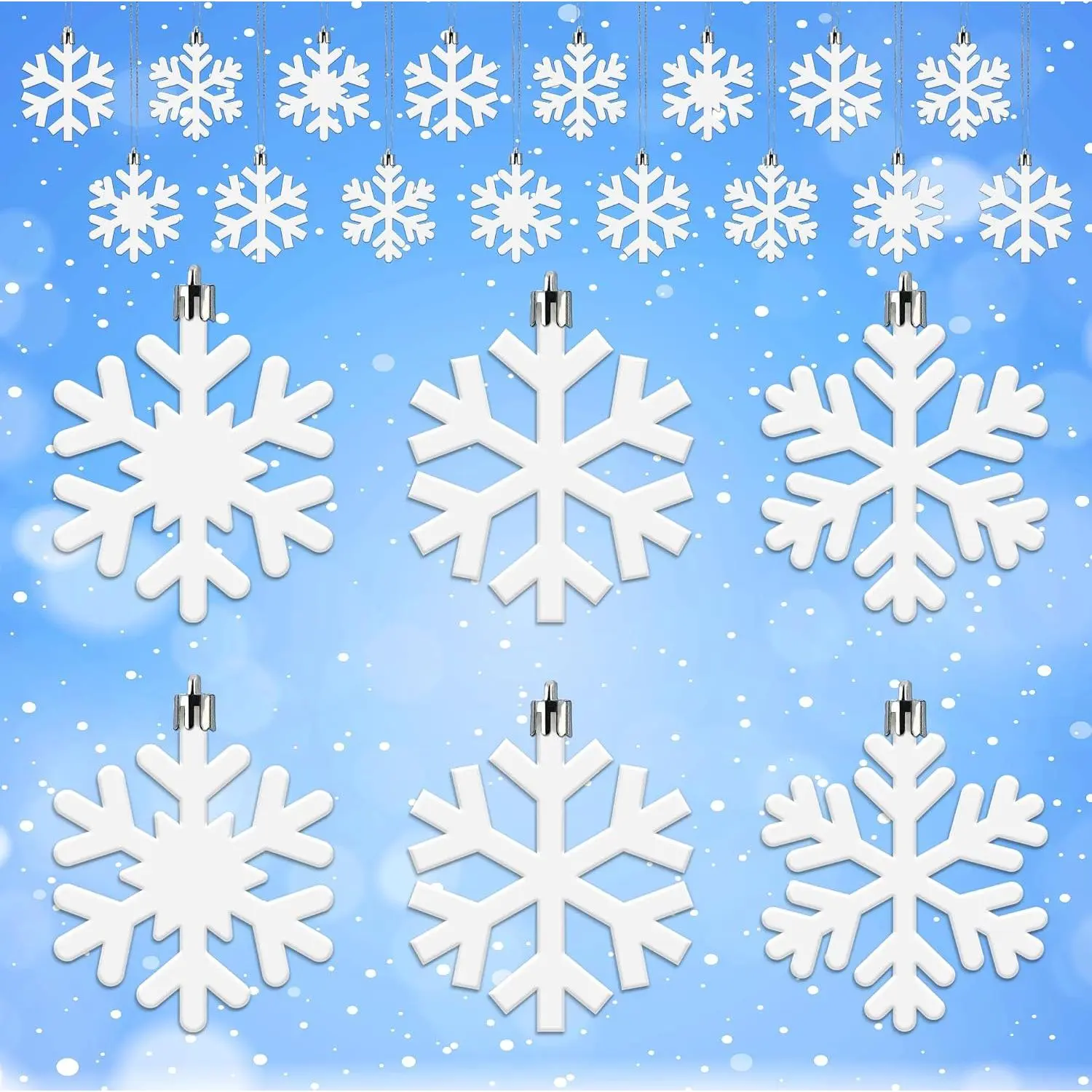 24 count Snowflake  Ornaments for Christmas Tree Xmas Winter Snowflake Tree Ornaments Plastic White Snowflakes  Decorations for Xmas Trees Winter Wonderland Holiday Party  Decoration