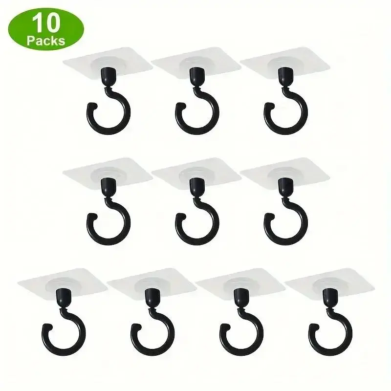 10-Pack Rotatable Ceiling Hooks with Glue,Multifunctional Hanging Solutions for Lights, Plant Lanterns, Wind Chimes, Easy Installation, Glue Mounted Hooks, Set, Self Adhesive Hooks, Plastic Hooks