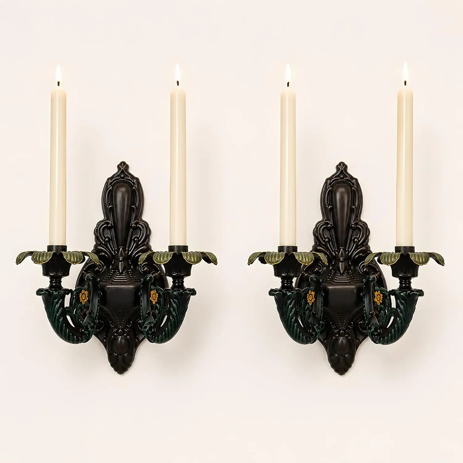 Wall Candle Sconces Set of 2, Vintage Metal Wall Candle Holders, Decorative Wall Mounted Candle Holders for Living Room Bedroom Dining Room, Easy Assembly, Farmhouse Wall Decor
