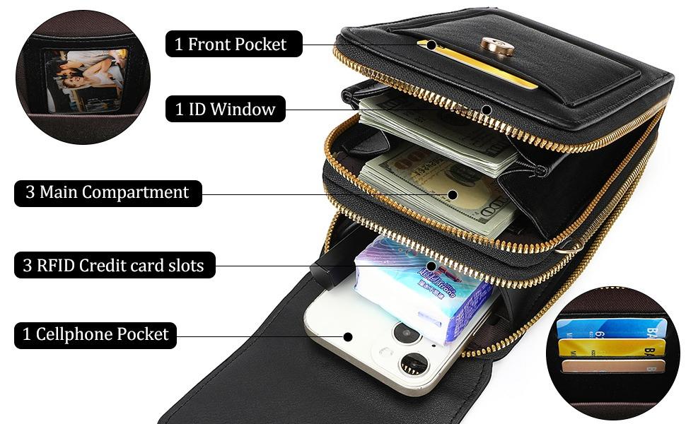 Women’s Crossbody Bag Touch Screen Mobile Phone Messenger Purse Small Leather Shoulder Bag with Adjustable Strap Card Slots Lightweight Travel Wallet