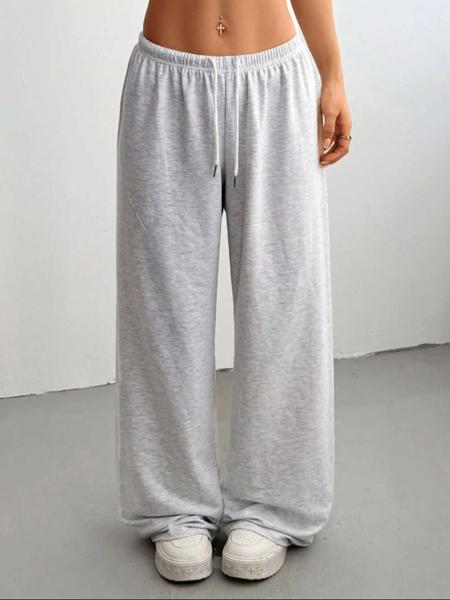 Women's Casual Drawstring Wide-Leg Pants, 2 Pack Simple Solid Color Loungewear, Comfortable for Spring Summer Fall Daily Use